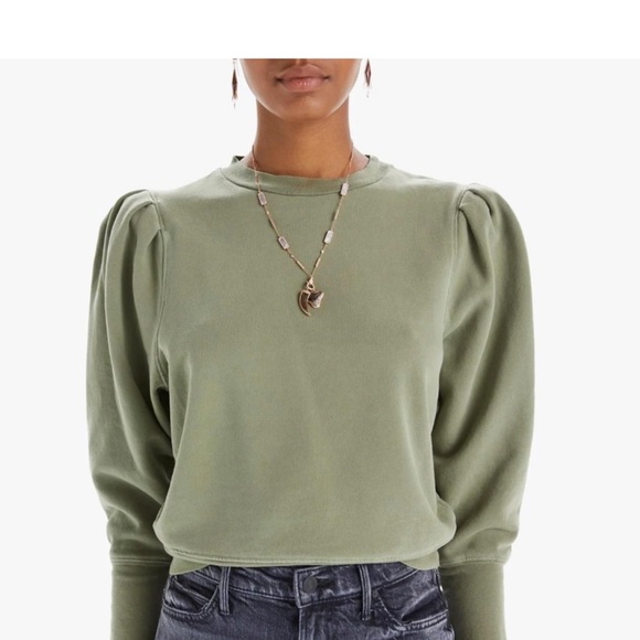 MOTHER Tops - MOTHER Olive Green Puff-Sleeve Sweatshirt